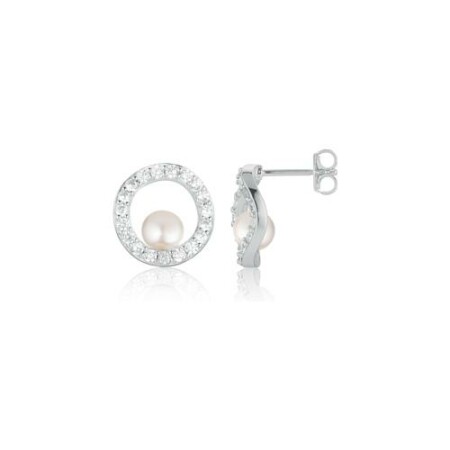 Boucles d'oreilles Sif Jakobs Ponza en argent, oxydes de zirconium et perle d'eau douce