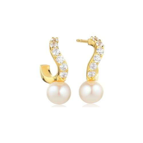 Boucles d'oreilles Sif Jakobs Ponza en plaqué or, oxydes de zirconium et perle d'eau douce