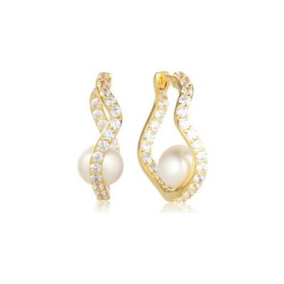 Boucles d'oreilles Sif Jakobs Ponza en plaqué or, oxydes de zirconium et perle d'eau douce