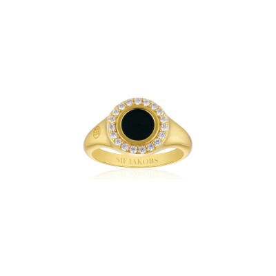 Bague Sif Jakobs Follina en plaqué or, émail noire et oxydes de zirconium, taille 56