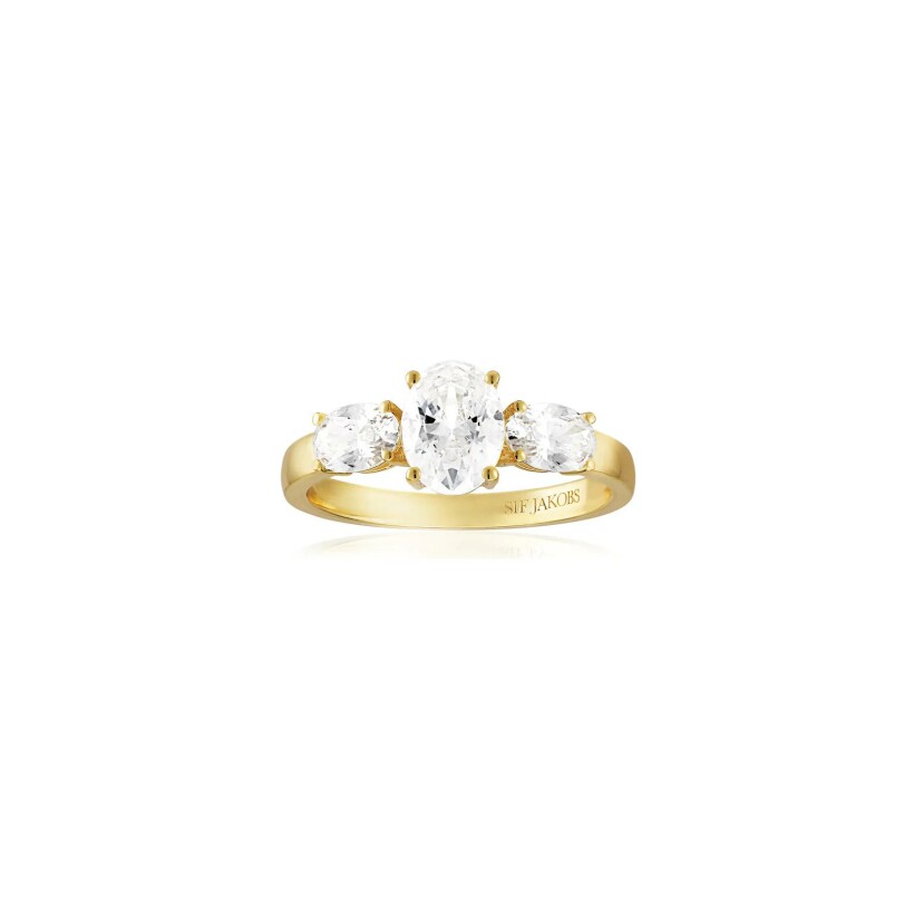 Bague Sif Jakobs Ellisse en argent plaqué or jaune et zircons