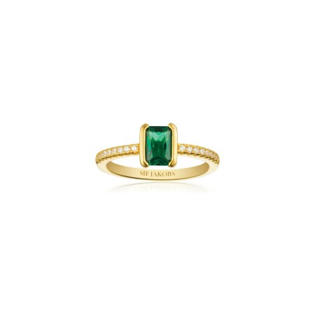 Bague Sif Jakobs Roccanova en plaqué or et oxyde de zirconium vert, taille 54