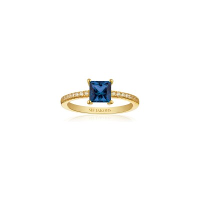 Bague Sif Jakobs Ellera en plaqué or et oxyde de zirconium bleu, taille 56