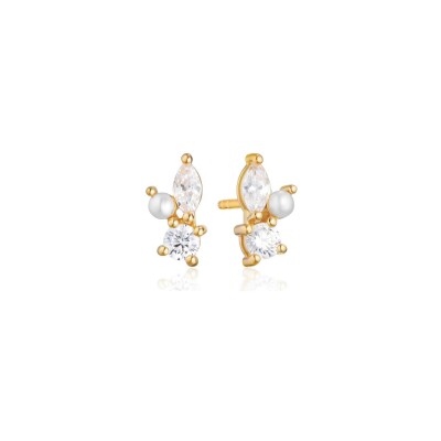 Boucles d'oreilles Sif Jakobs Adria Tre Piccolo en argent plaqué or jaune, perle d'eau douce et zircons
