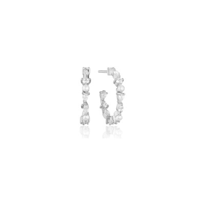 Boucles d'oreilles Sif Jakobs Adria Creolo Medio Piccolo en argent, perle d'eau douce et zircons