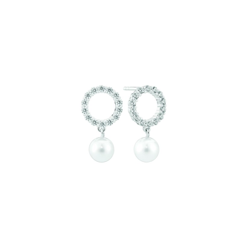 Boucles d'oreilles SIF Jakobs Biella Perla en argent, zircons blancs et perle d'eau douce