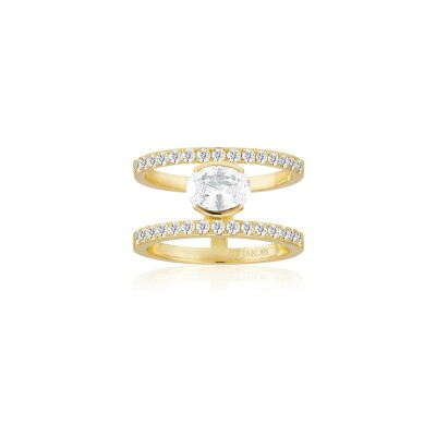 Bague Sif Jakobs Ellisse Carezza Grande en argent plaqué or jaune et zircons, taille 58