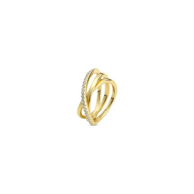 Bague Sif Jakobs Spirale en argent plaqué or jaune et zircons, taille 54
