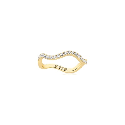 Bague Sif Jakobs Ellera Waves en argent plaqué or jaune et zircons, taille 54