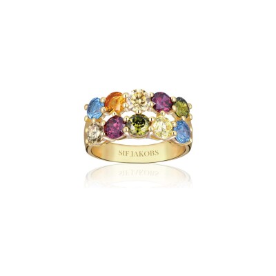 Bague Sif Jakobs Belluno Due en argent plaqué or jaune et zircons multicolores, taille 56
