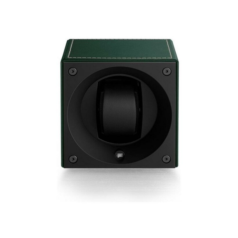 Remontoir pour montre automatique SwissKubiK Masterbox en cuir vert et surpiqures blanches