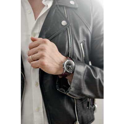 Montre Eska Watches Heritage SK25 Noir, bracelet cuir