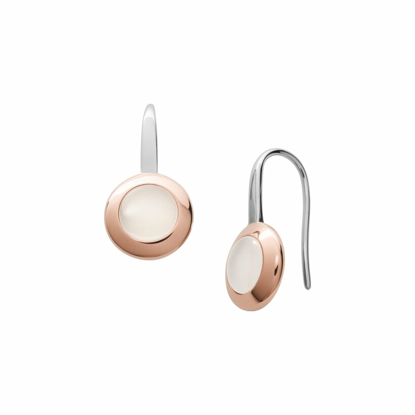 Boucles d'oreilles Skagen White Circle en acier de couleur rose et argent, en verre