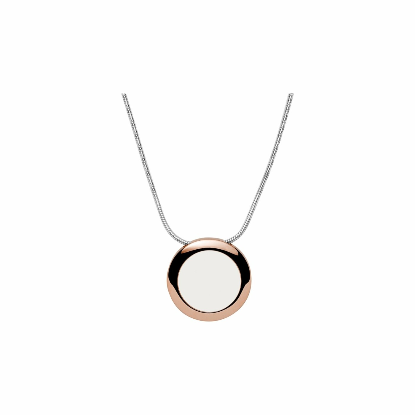 Collier Skagen White Circle en acier de couleur rose et argent, en verre