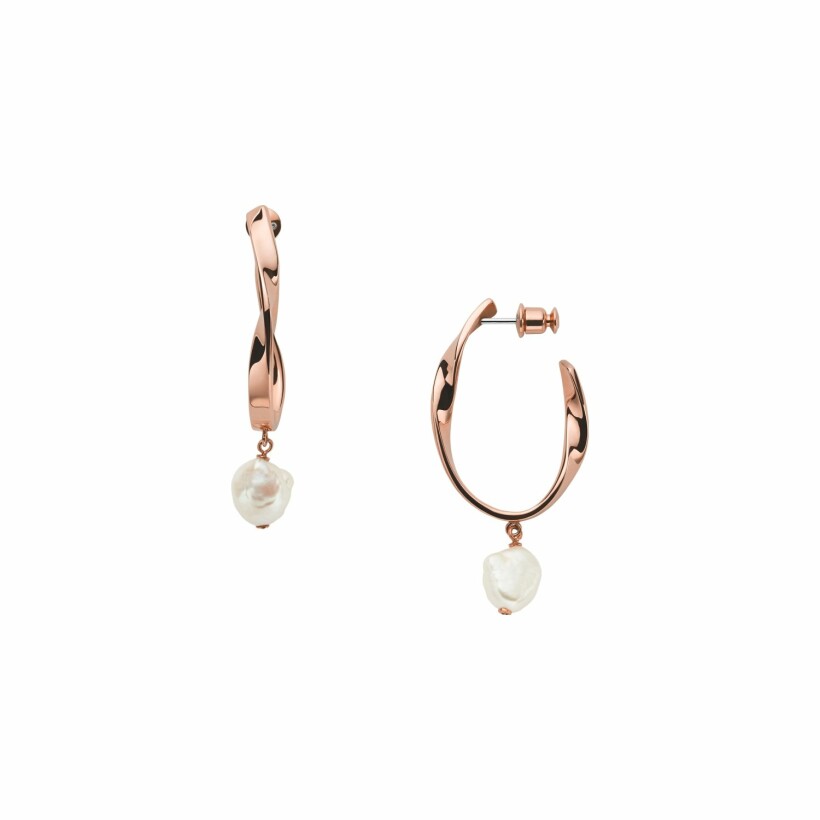 Boucles d'oreilles Skagen Baroque Pearl métal doré rose et perle