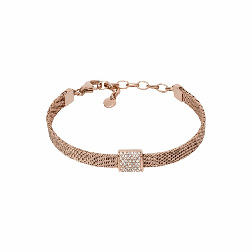 Bracelet Skagen Glitz Square métal doré rose et cristaux