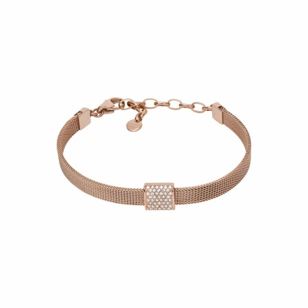 Bracelet Skagen Glitz Square métal doré rose et cristaux