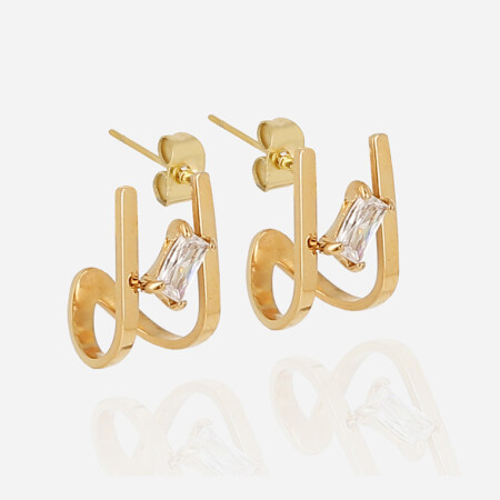 Boucles d'oreilles ZAG en acier doré et oxydes de zirconium