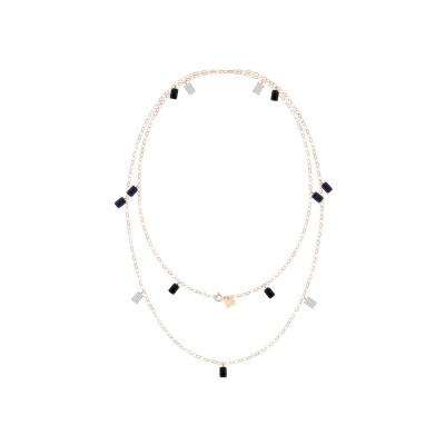 Ginette NY NY Midnight lange ketting, roségoud, onyx, blauw zandsteen en diamanten