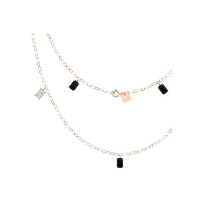 Ginette NY NY Midnight lange ketting, roségoud, onyx, blauw zandsteen en diamanten