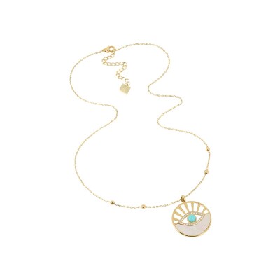 Collier Zag Nil en acier doré, turquoise et oxyde de zirconium