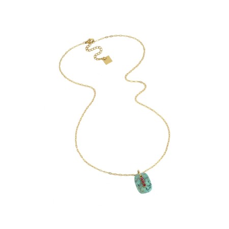 Collier Zag en acier doré et turquoise