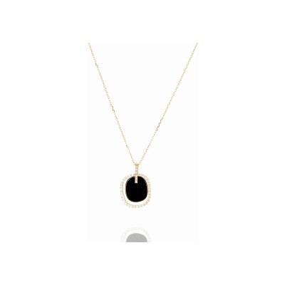 Collier Zag Emilio en acier doré, onyx et oxyde de zirconium