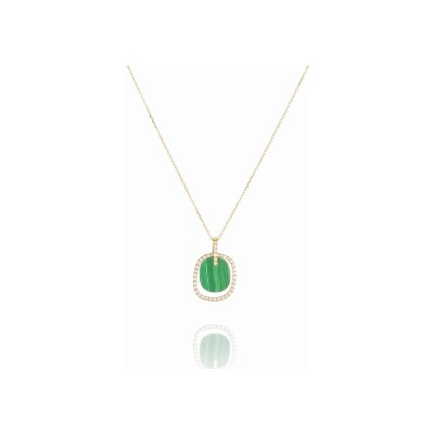 Collier Zag Emilio en acier doré, malachite et oxyde de zirconium