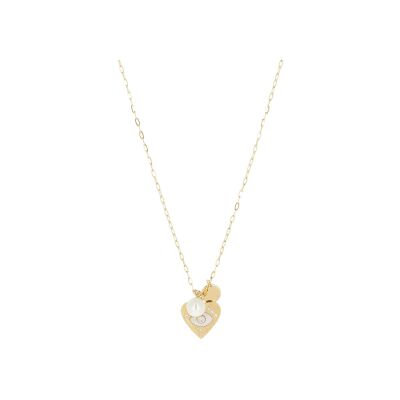 Collier Zag Pirri  en acier doré, nacre, perle d'imitation et oxyde de zirconium