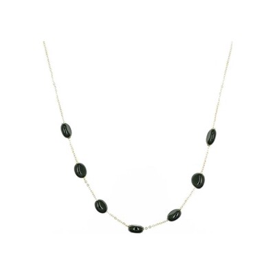 Collier Zag Amélia en acier doré, onyx et perle d'eau douce
