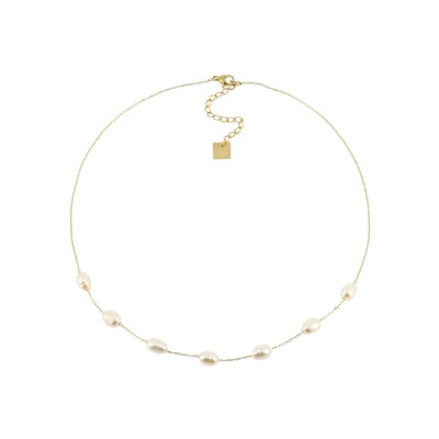 Collier Zag Amélia en acier doré, nacre et perle d'eau douce