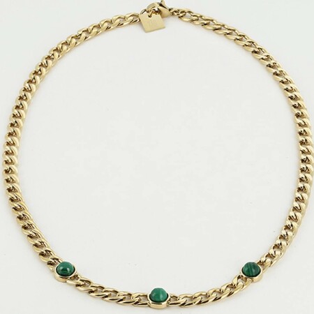 Collier ZAG en acier doré et malachite