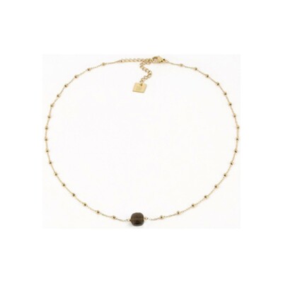 Collier Zag Pablo en acier doré et quartz fumé
