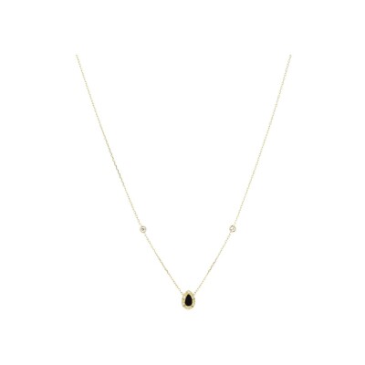 Collier Zag en acier doré, onyx et zircon