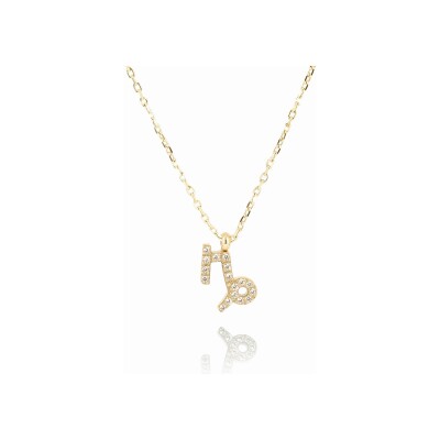 Collier Zag Capricorn en acier doré et oxyde de zirconium