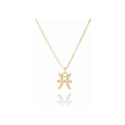 Collier Zag Pisces en acier doré et oxyde de zirconium