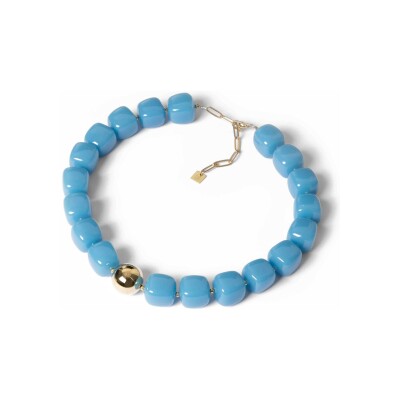 Collier Zag Oedipe en acier doré et résine, Bleu