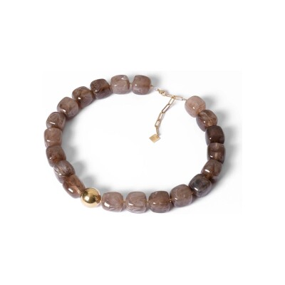 Collier Zag Oedipe en acier doré et résine, Marron