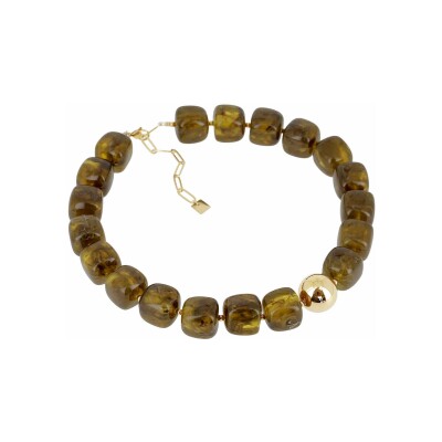 Collier Zag Oedipe en acier doré et résine, Noir