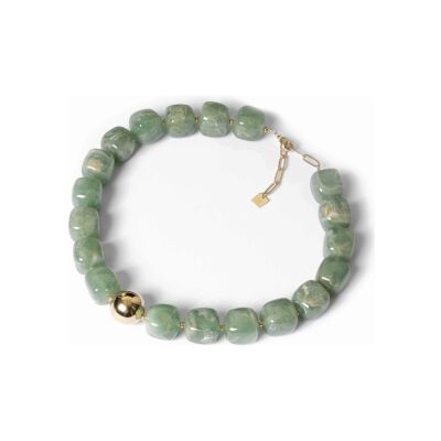 Collier Zag Oedipe en acier doré et résine, Vert