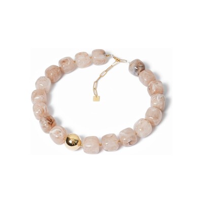 Collier Zag Oedipe en acier doré et résine, Rose