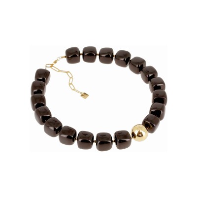 Collier Zag Laïos en acier doré et résine, Noir