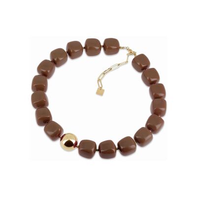 Collier Zag Laïos en acier doré et résine, Marron