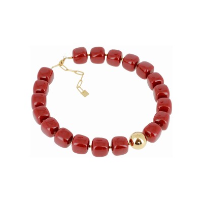 Collier Zag Laïos en acier doré et résine, Rouge