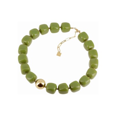 Collier Zag Laïos en acier doré et résine, Vert