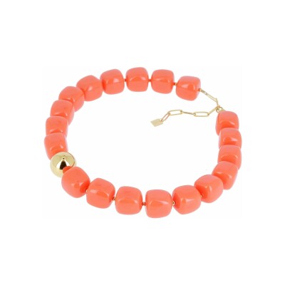 Collier Zag Laïos en acier doré et résine, Orange