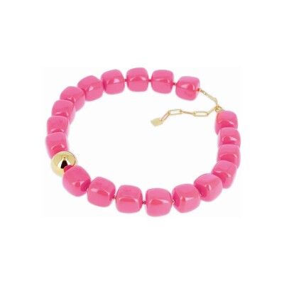 Collier Zag Laïos en acier doré et résine, Rose
