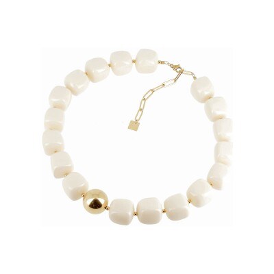 Collier Zag Laïos en acier doré et résine, Blanc