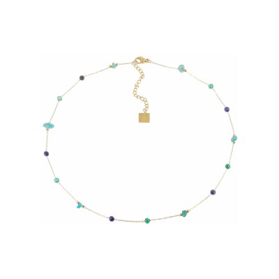 Collier Zag Hebe en acier doré, Bleu