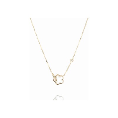 Collier Zag Naïs en acier doré, oxyde de zirconium et nacre
